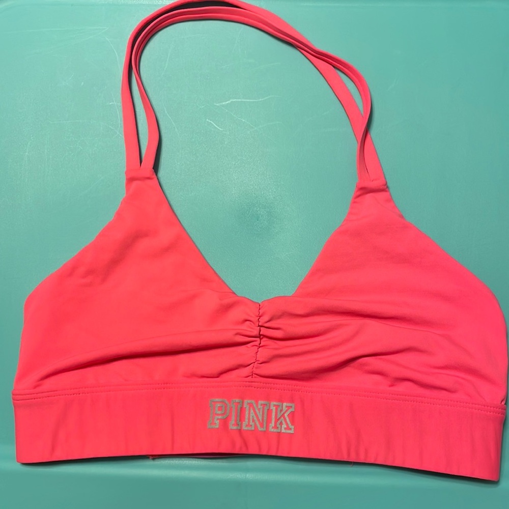 PINK neon halter sports bra